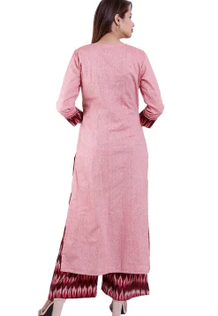 Ikat Printed Cotton Straight Kurta in Pink