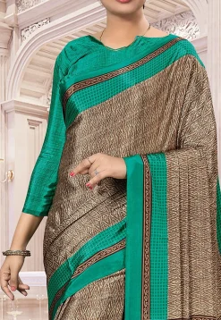 Ikat Printed Crepe Saree in Beige