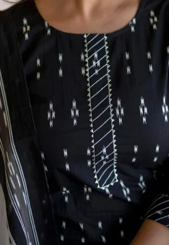 Ikat Printed Pure Cotton Pakistani Suit in Navy Blue