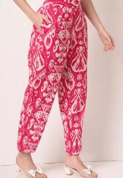 Ikat Printed Pure Cotton A Line Kurta Set in Pink