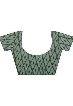 Ikat Printed Satin Chiffon Saree in Green