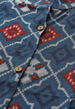 Ikat Printed Viscose Rayon A Line Kurta in Navy Blue