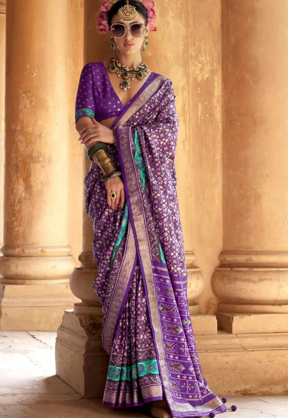 Ikat Printed Viscose Silk Saree in Purple