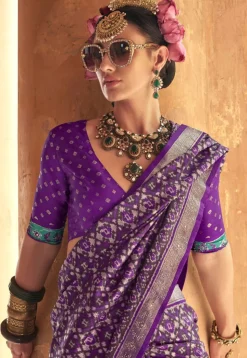 Ikat Printed Viscose Silk Saree in Purple