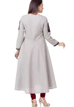 Ikat Woven Cotton A Line Suit in Grey