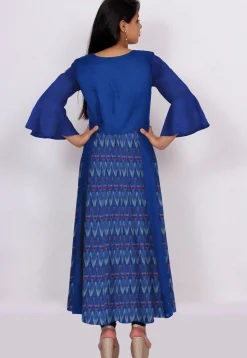 Ikat Woven Cotton Anarkali Kurta in Dark Blue