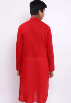 Ikat Woven Cotton Asymmetric Kurta in Red