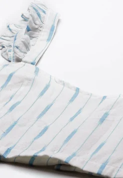 Ikat woven Cotton Frilled Strappy Blouse in Off White