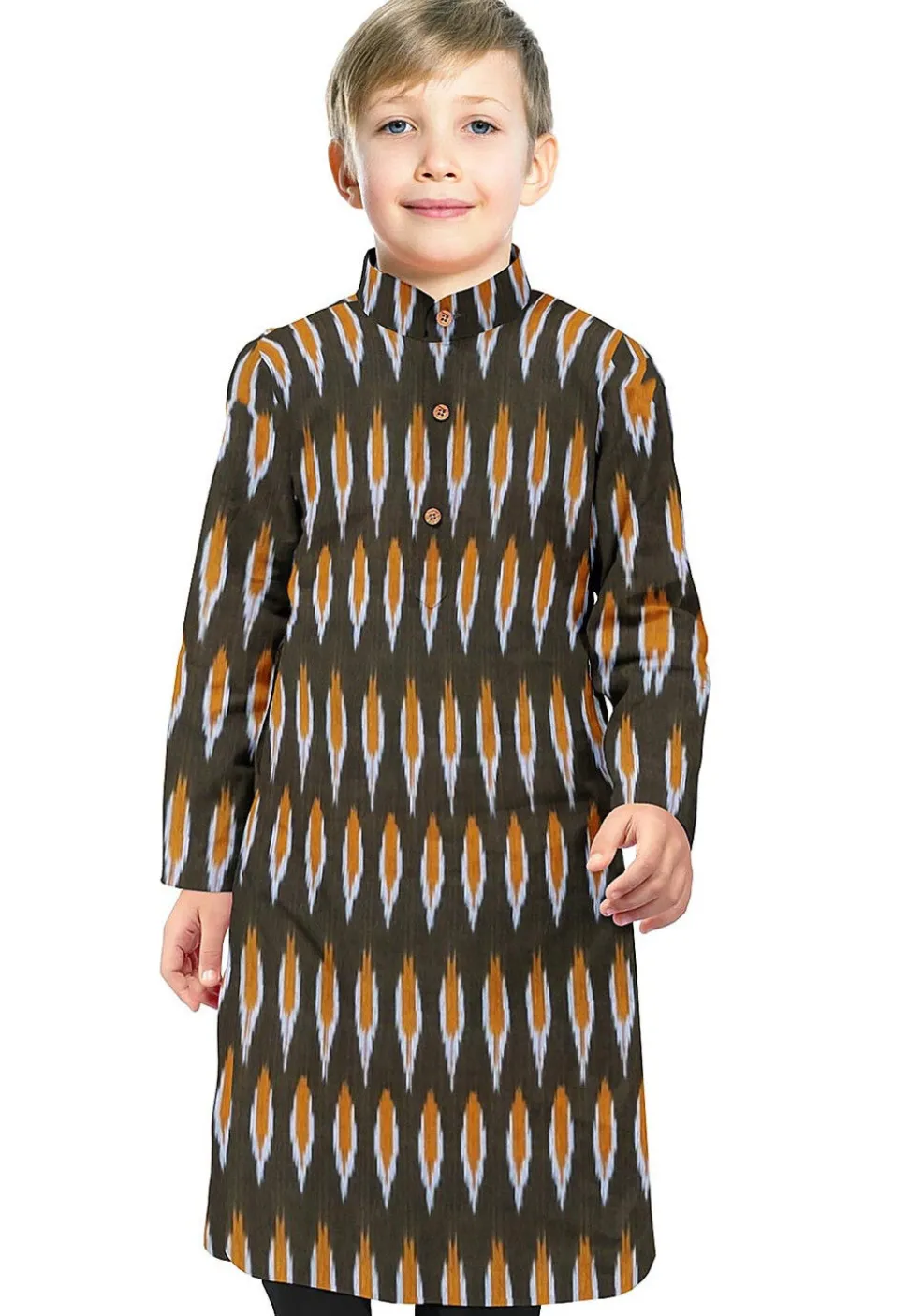 Ikat Woven Cotton Kurta in Dark Green