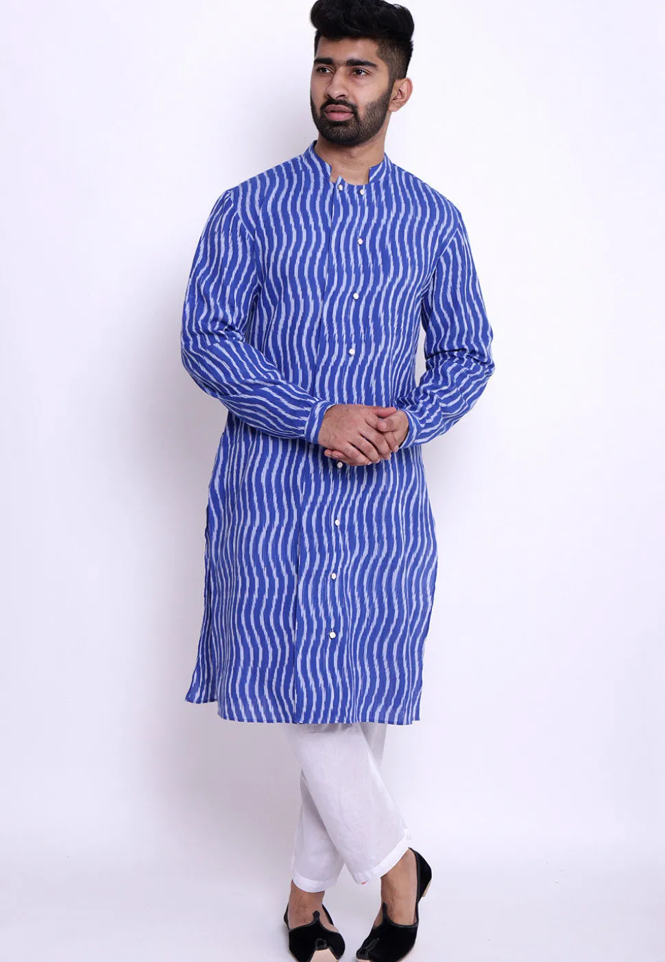 Ikat Woven Cotton Kurta in Blue