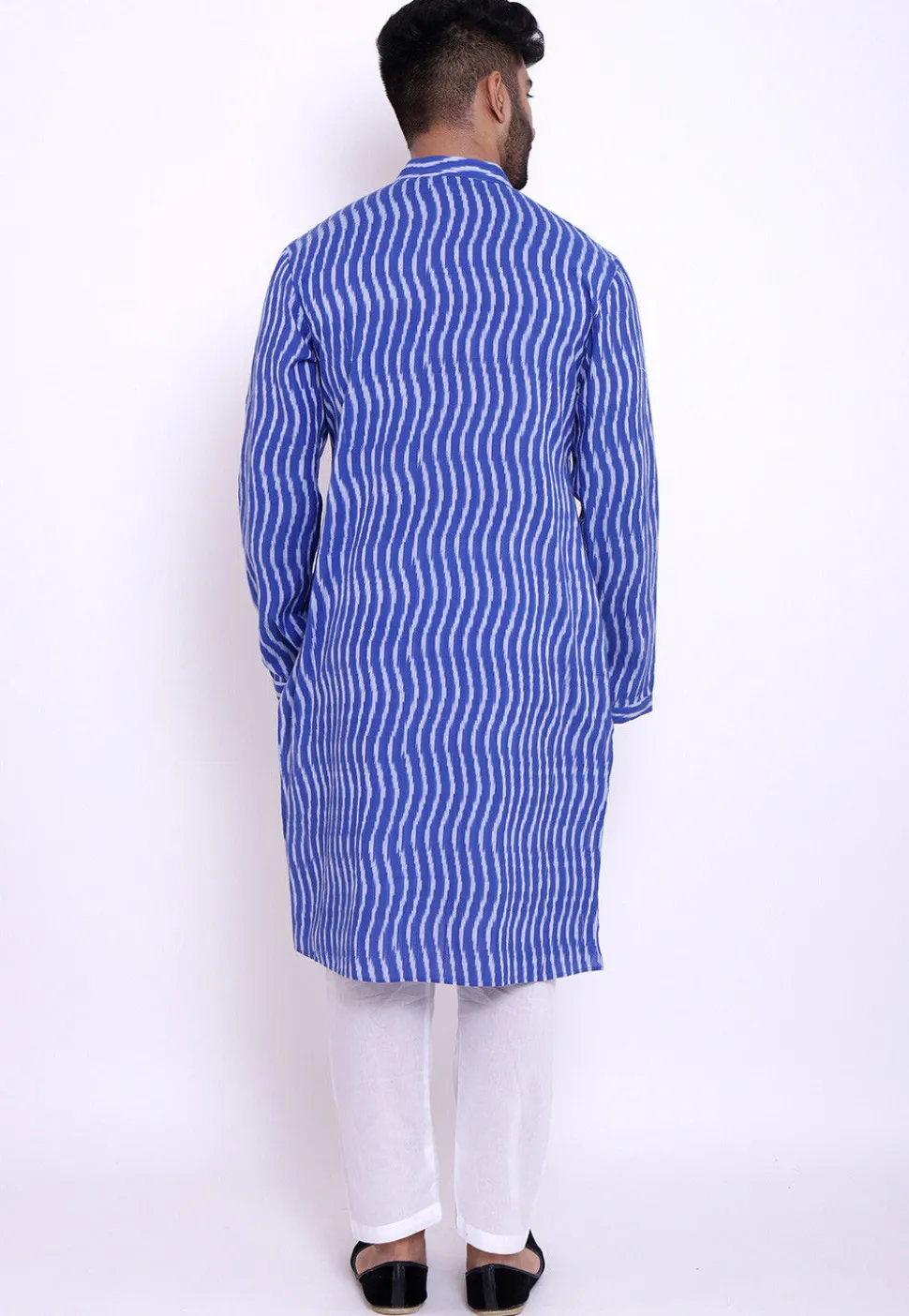 Ikat Woven Cotton Kurta Set in Blue