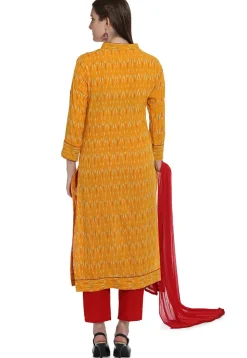 Ikat Woven Cotton Pakistani Suit in Mustard