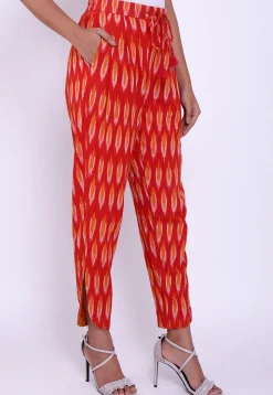 Ikat Woven Cotton Pant in Red