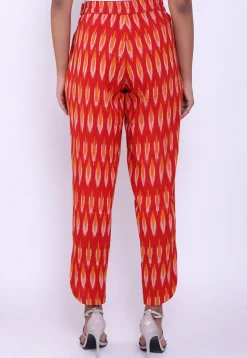 Ikat Woven Cotton Pant in Red