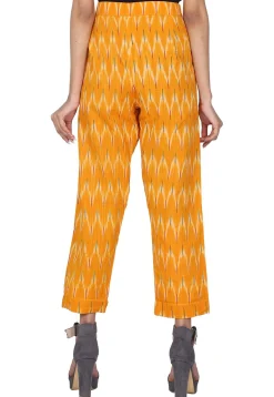 Ikat Woven Cotton Pant in Mustard