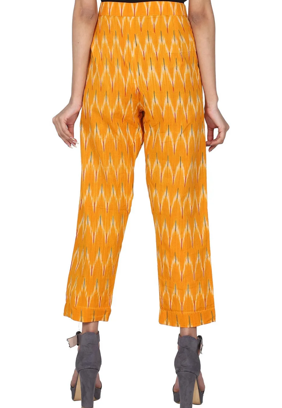 Ikat Woven Cotton Pant in Mustard