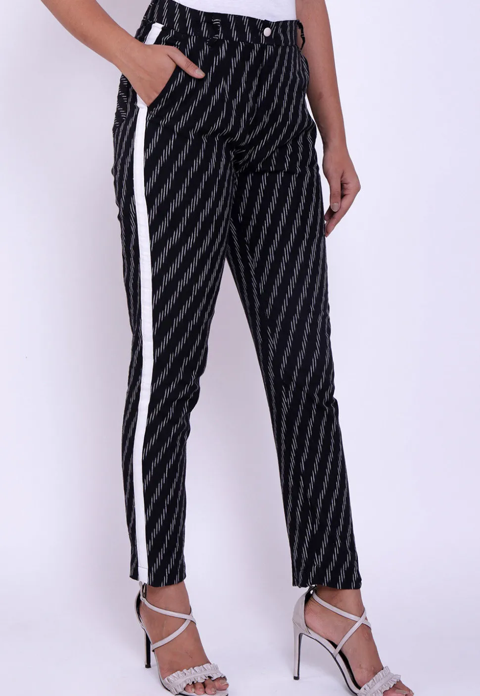 Ikat Woven Cotton Pant in Black