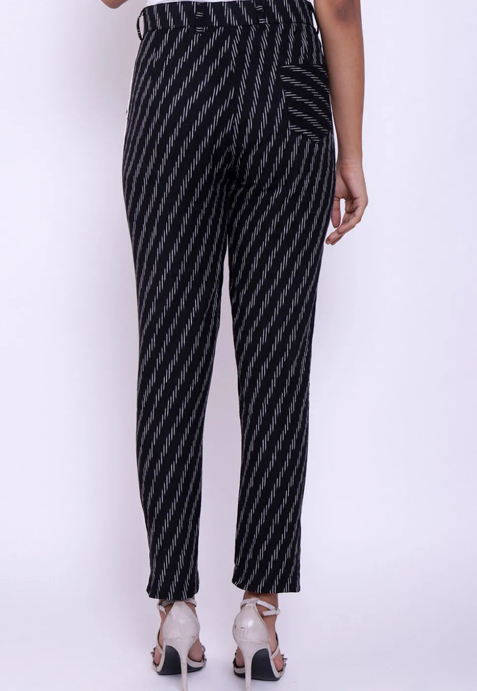 Ikat Woven Cotton Pant in Black