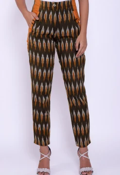 Ikat Woven Cotton Pant in Dark Brown