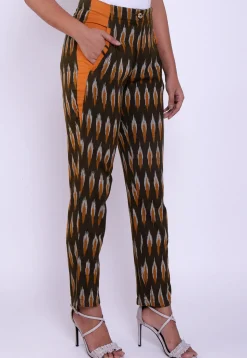 Ikat Woven Cotton Pant in Dark Brown