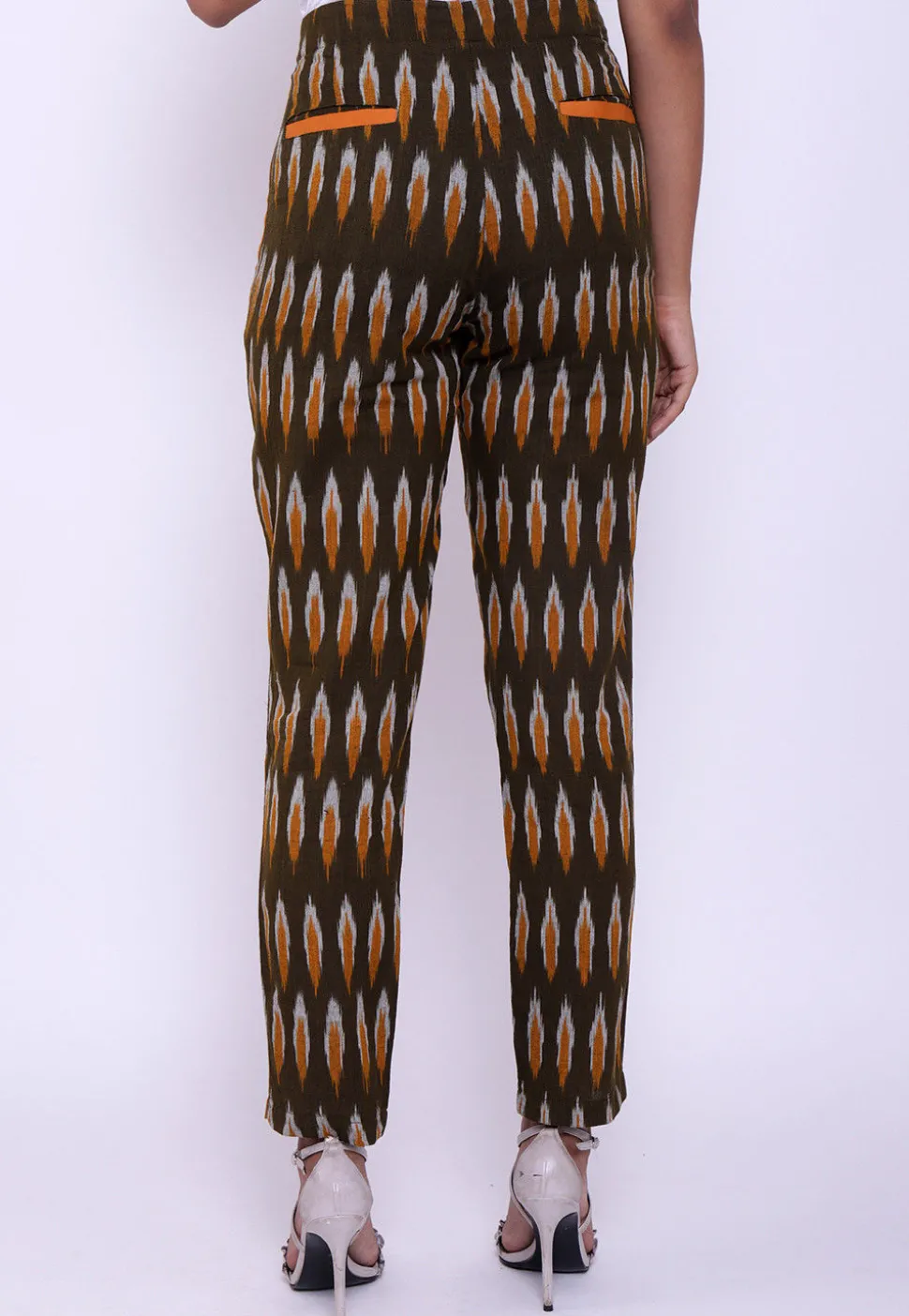Ikat Woven Cotton Pant in Dark Brown