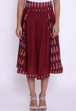 Ikat Woven Cotton Skirt in Maroon