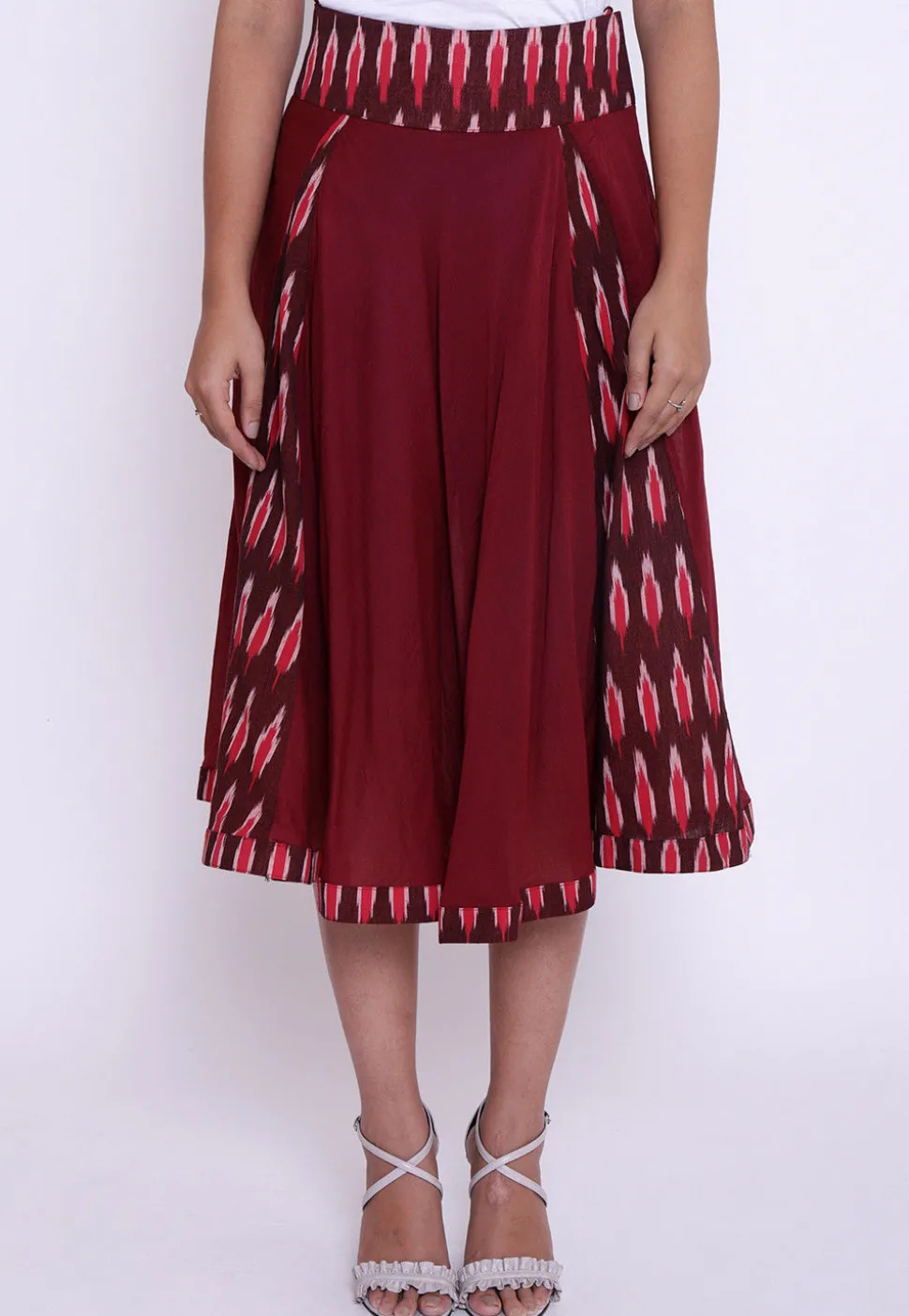 Ikat Woven Cotton Skirt in Maroon