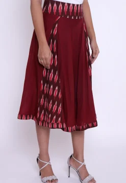 Ikat Woven Cotton Skirt in Maroon