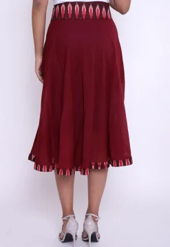Ikat Woven Cotton Skirt in Maroon