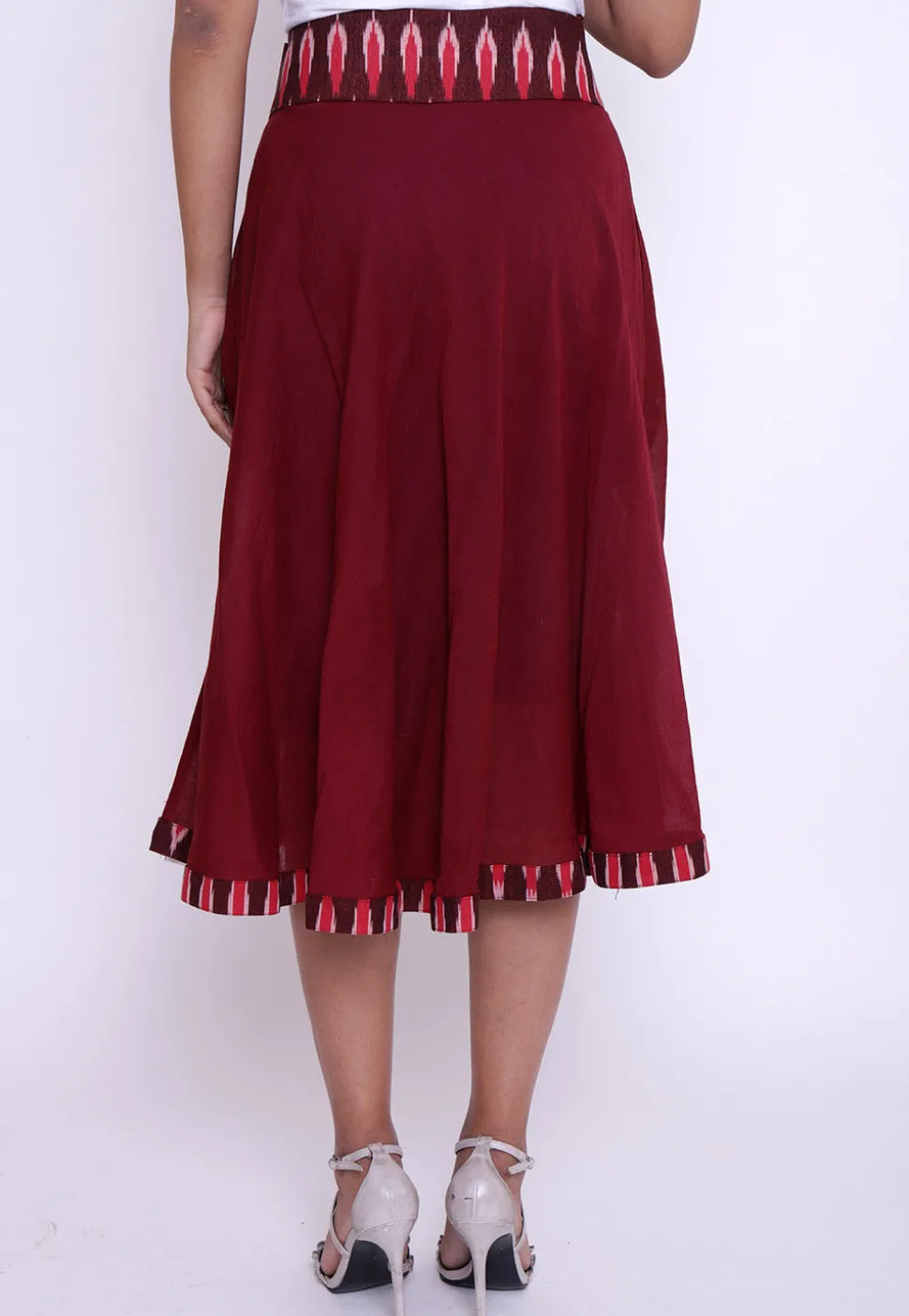 Ikat Woven Cotton Skirt in Maroon