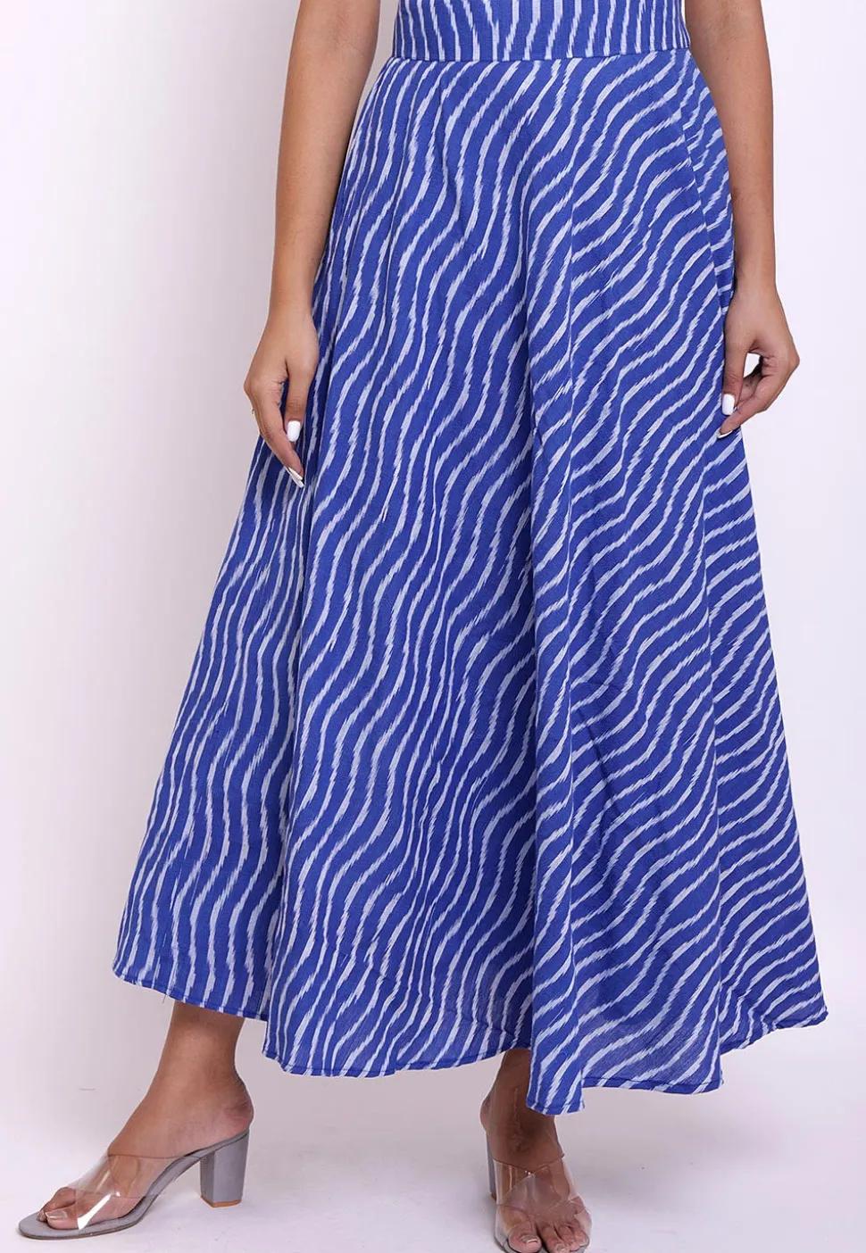 Ikat Woven Cotton Skirt in Blue