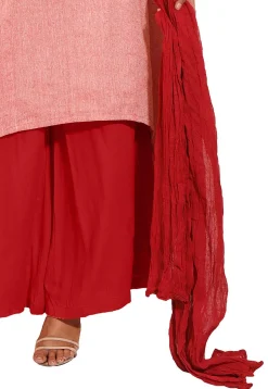 Ikat Woven Linen Cotton Pakistani Suit in Pink