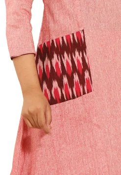 Ikat Woven Linen Cotton Pakistani Suit in Pink