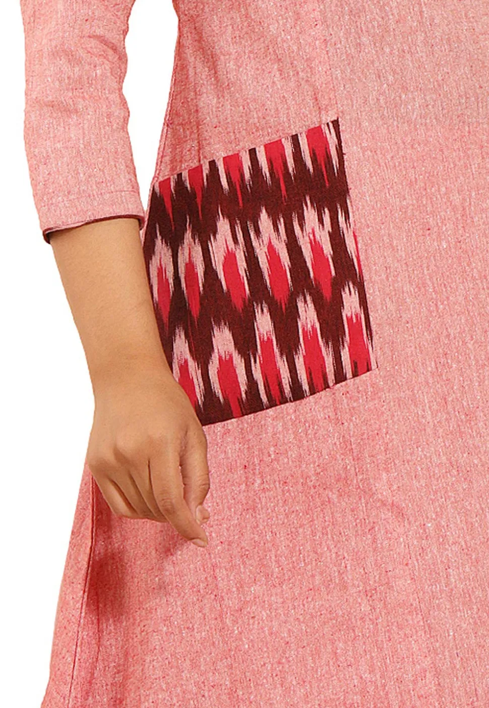 Ikat Woven Linen Cotton Pakistani Suit in Pink