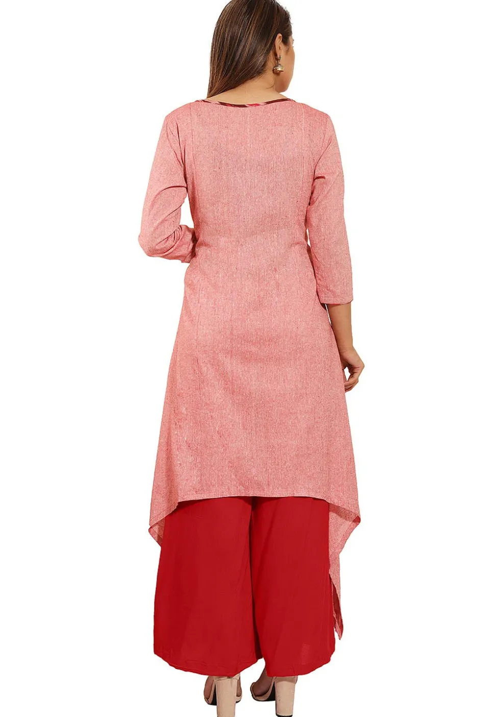 Ikat Woven Linen Cotton Pakistani Suit in Pink