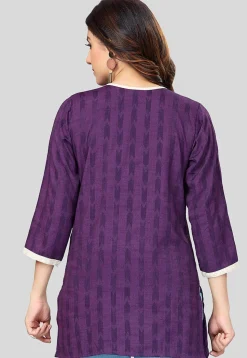 Ikat Woven Rayon Straight Kurti in Purple