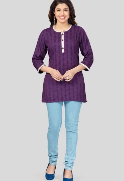 Ikat Woven Rayon Straight Kurti in Purple
