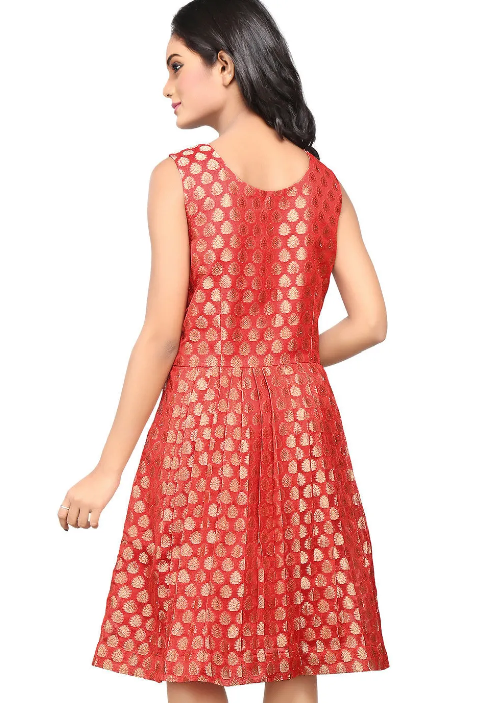 Jacquard Chanderi Silk Jacquard A Line Dress in Red