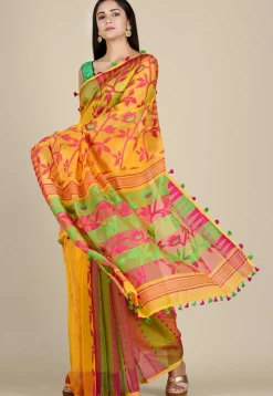 Jamdani Cotton Silk Saree in Yellow