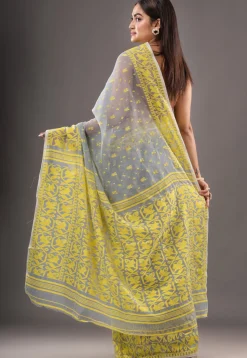 Jamdani Cotton Silk Saree in Grey