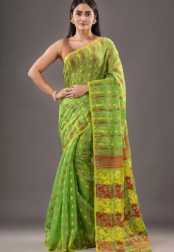 Jamdani Cotton Silk Saree in Green