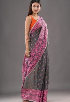 Jamdani Cotton Silk Saree in Grey
