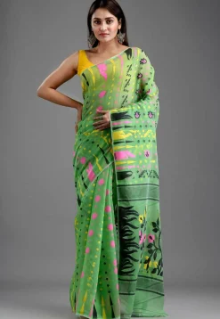Jamdani Cotton Silk Saree in Pastel Green