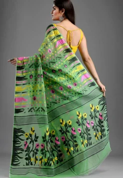 Jamdani Cotton Silk Saree in Pastel Green