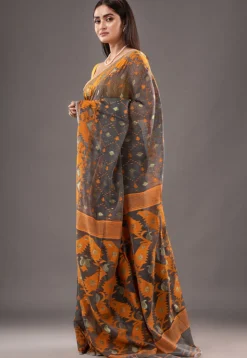 Jamdani Cotton Silk Saree in Grey