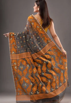 Jamdani Cotton Silk Saree in Grey