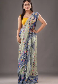 Jamdani Cotton Silk Saree in Light Green