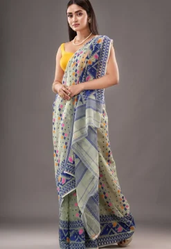 Jamdani Cotton Silk Saree in Light Green