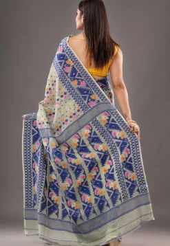 Jamdani Cotton Silk Saree in Light Green