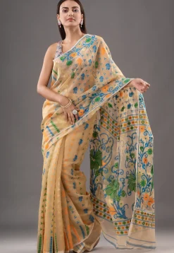 Jamdani Cotton Silk Saree in Beige
